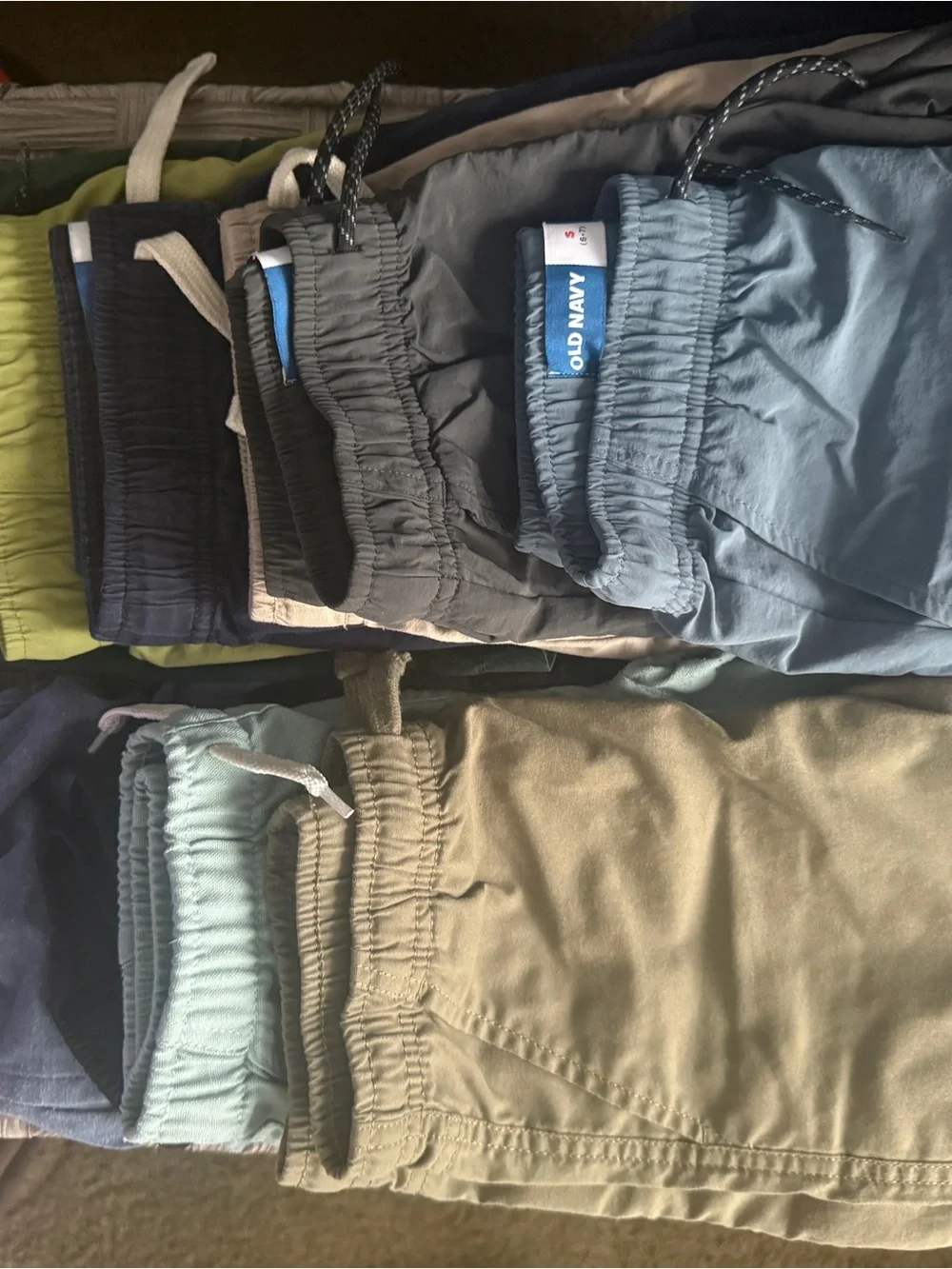Boys size 6-7 Elastic-Waist Shorts in Light Blue, Khaki, Gray, Black & Green